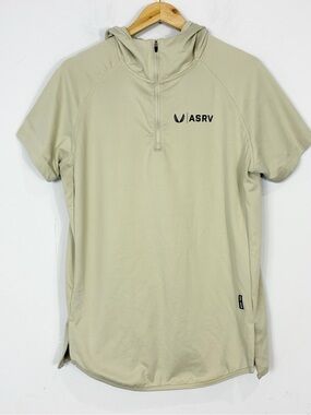 ASRV 1/4 Zip Performance Hoodie Mens Large Taupe Pullover Short Sleeve DSG-0203